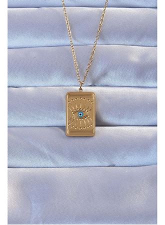 316L Altın Renk İşlemeli Nazarlı Göz Model Vintage Kolye