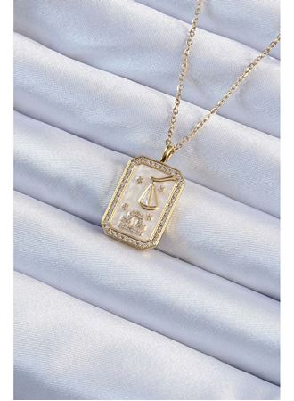 316L Çelik Zincir Altın Renk Zirkon Taşlı Çerçeveli Tarot Kolye