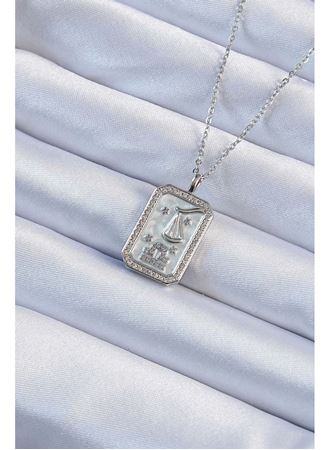 316L Çelik Zincir Gümüş Renk Zirkon Taşlı Çerçeveli Tarot Kolye