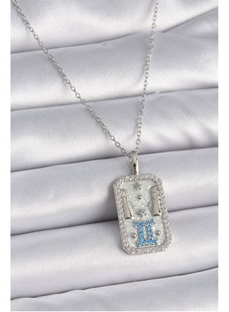 316L Çelik Gümüş Renk Zincir İkizler Burcu Zirkon Taşlı Kadın Kolye