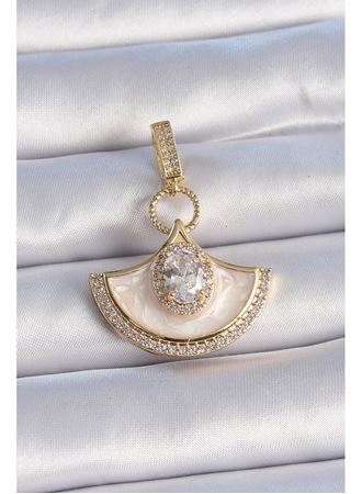 Pirinç Gold Renk Zirkon Taş Detaylı Beyaz Mineli Ajda Charm