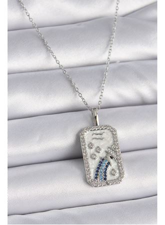 316L Çelik Gümüş Renk Zincir Kova Burcu Zirkon Taşlı Kadın Kolye