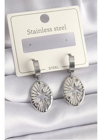 316L Çelik Gümüş Renk Kutup Yıldızı İşleme Kadın Küpe