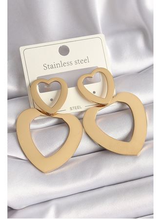 316L Çelik Gold Renk Kalp Model Kadın Küpe