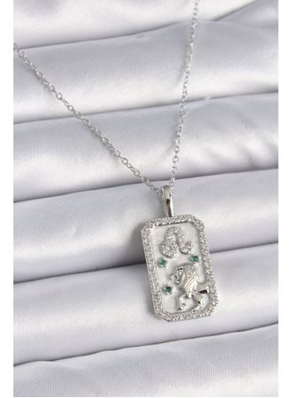 316L Çelik Gümüş Renk Zincir Aslan Burcu Zirkon Taşlı Kadın Kolye