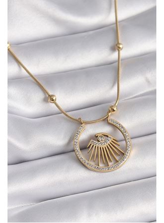 316L Çelik Gold Renk Zirkon Taşlı Göz Model Kadın Kolye