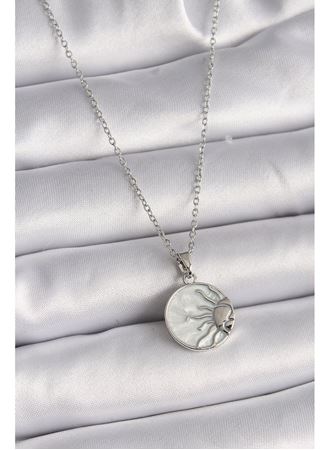 316L Çelik Gümüş Renk Zincir Beyaz Sedefli Gün Batımı Model Kadın Kolye