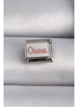 316L Çelik Gümüş Renk Beyaz Pembe Ouma İşlemeli Nomination Charm
