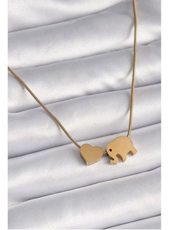 316L Çelik Gold Renk Fil Kalp Figürlü Kadın Kolye