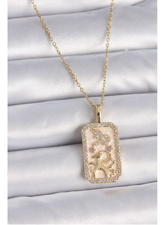 316L Çelik Gold Renk Zincir Oğlak Burcu Zirkon Taşlı Kadın Kolye