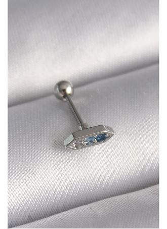 316L Çelik Gümüş Renk Mavi Zirkon Taşlı Tragus Piercing