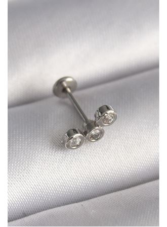 316L Çelik Gümüş Renk Zirkon Taşlı Tragus Piercing