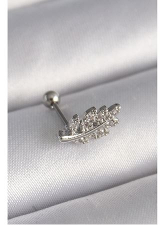 316L Çelik Gümüş Renk Zirkon Taşlı Dal Tragus Piercing