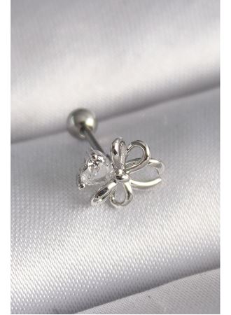 316L Çelik Gümüş Renk Zirkon Taş Detay Kurdele Model Tragus Piercing
