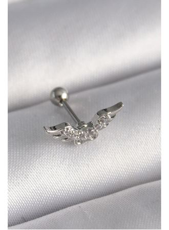 316L Çelik Gümüş Renk Zirkon Taş Detay Kanat Model Tragus Piercing
