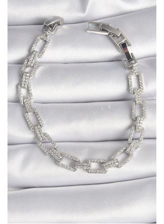 Pirinç Gümüş Renk Zirkon Taşlı Zincir Model VIP Seri Kadın Bileklik