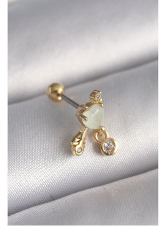 316L Çelik Gold Renk Beyaz Mineli Kalp Sallantı Zirkon Taşlı Tragus Piercing