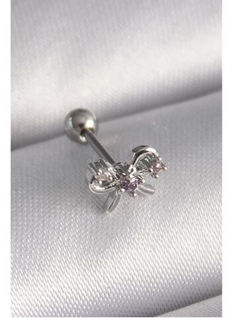 316L Çelik Gümüş Renk Zirkon Taşlı Kurdele Tragus Piercing