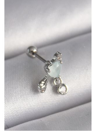 316L Çelik Gümüş Renk Beyaz Minelik Kalp Sallantı Zirkon Taş Detay Tragus Piercing