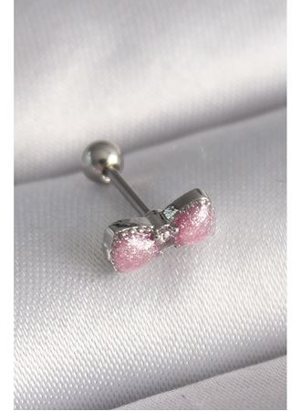 316L Çelik Gümüş Renk Pembe Kurdele Zirkon Taş Detay Tragus Piercing