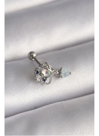 316L Çelik Gümüş Renk Zirkon Taşlı Sallantı Kalp Detay Tragus Piercing