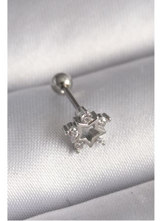 316L Çelik Gümüş Renk Zirkon Taşlı Yıldız Model Tragus Piercing