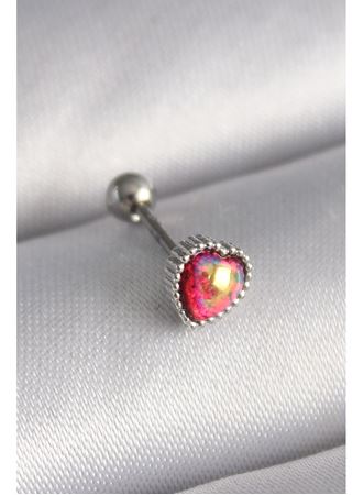 316L Çelik Gümüş Renk Kırmızı Mineli Kalp Tragus Piercing
