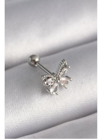 316L Çelik Gümüş Renk Zirkon Taşlı Kelebek Tragus Piercing