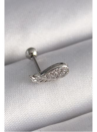 316L Çelik Gümüş Renk Zirkon Taşlı Kanat Tragus Piercing