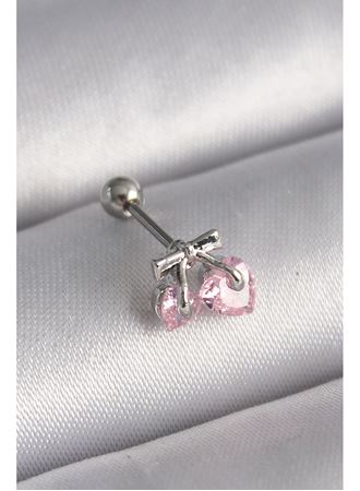 316L Çelik Gümüş Renk Pembe Zirkon Taşlı Kalp Tragus Piercing