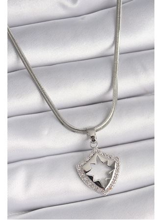 316L Çelik Gümüş Renk İtalyan Zincir Zirkon Taşlı Kutup Yıldızı İşleme Model Kadın Kolye