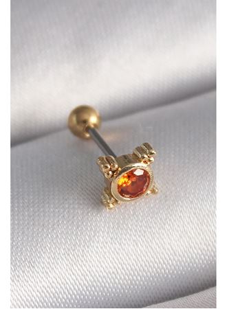 316L Çelik Gold Renk Turuncu Zirkon Taşlı Tragus Piercing