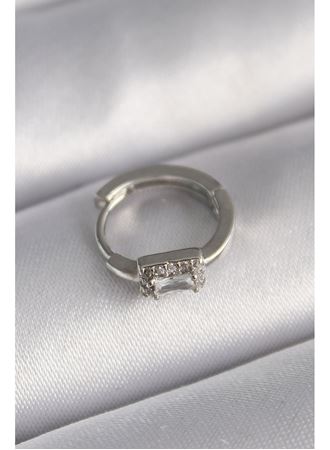 316L Çelik Gümüş Renk Kare Zirkon Taşlı Tragus Piercing
