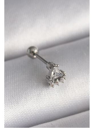 316L Çelik Gümüş Renk Üçgen Zirkon Taşlı Tragus Piercing