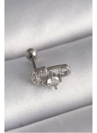 316L Çelik Gümüş Renk Zirkon Taşlı Toplu İğne Tragus Piercing