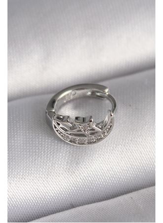 316L Çelik Gümüş Renk Zirkon Taşlı Ay Yıldız Model Tragus Piercing