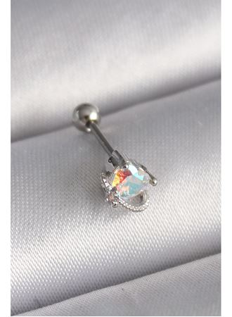 316L Çelik Gümüş Renk Zirkon Taşlı Kalp Tragus Piercing