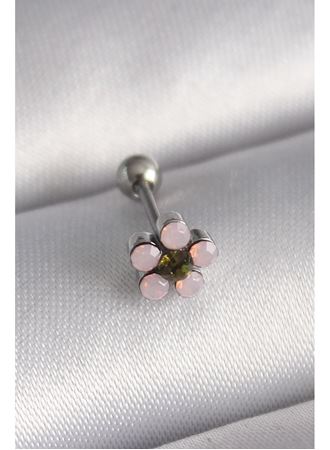 316L Çelik Gümüş Renk Zirkon Taşlı Çiçek Tragus Piercing