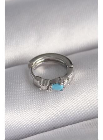 316L Çelik Gümüş Renk Zirkon Taşlı Mavi Boncuk Detay Tragus Piercing