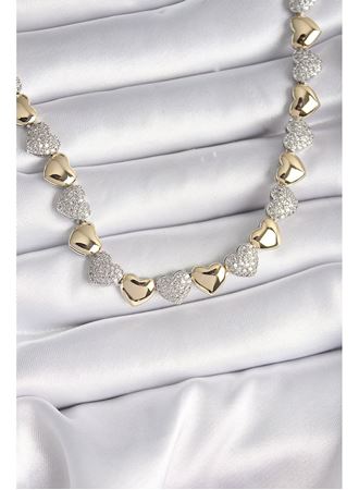 Pirinç Mix Renk Zirkon Taşlı Kalp Model VIP Exclusive Seri Kadın Kolye