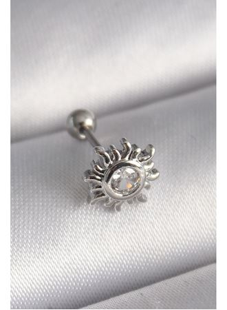 316L Çelik Gümüş Renk Zirkon Taşlı Güneş Tragus Piercing