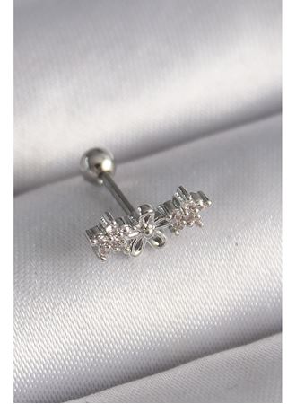 316L Çelik Gümüş Renk Zirkon Taşlı Çiçek Tragus Piercing
