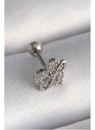 316L Çelik Gümüş Renk Zirkon Taşlı Sonsuzluk Detay Tragus Piercing