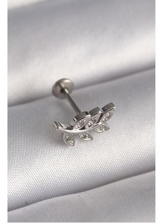 316L Çelik Gümüş Renk Dal Model Zirkon Taş Detaylı Tragus Piercing