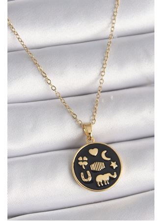 316L Çelik Gold Renk Siyah Şans Kolyesi