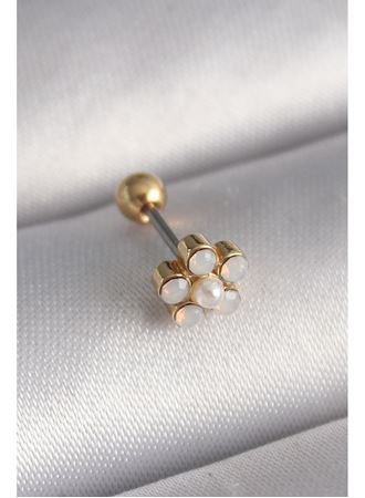 316L Çelik Gold Renk Zirkon Taşlı Çiçek Model Tragus Piercing