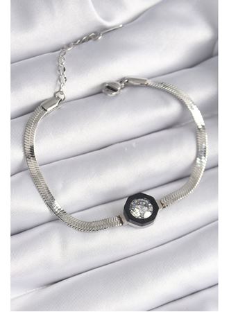 316L Çelik Gümüş Renk Zirkon Taşlı İtalyan Zincir Model Kadın Bileklik
