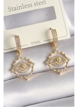 Pirinç Gold Renk Zirkon Taşlı Göz Model Kadın Küpe
