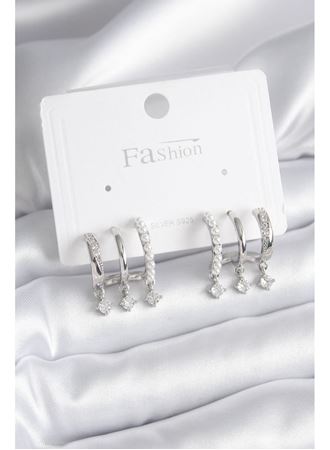 Pirinç Gümüş Renk Zirkon Taş Detay İncili Kadın Küpe