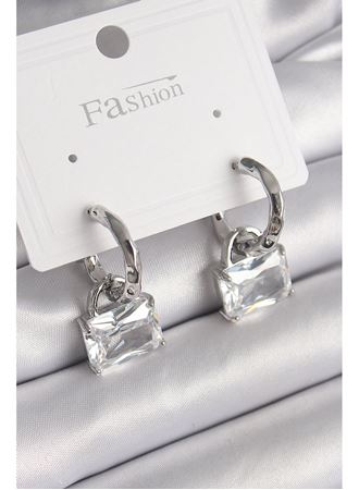 Pirinç Gümüş Renk Sallantı Zirkon Taşlı Çanta Model Kadın Küpe